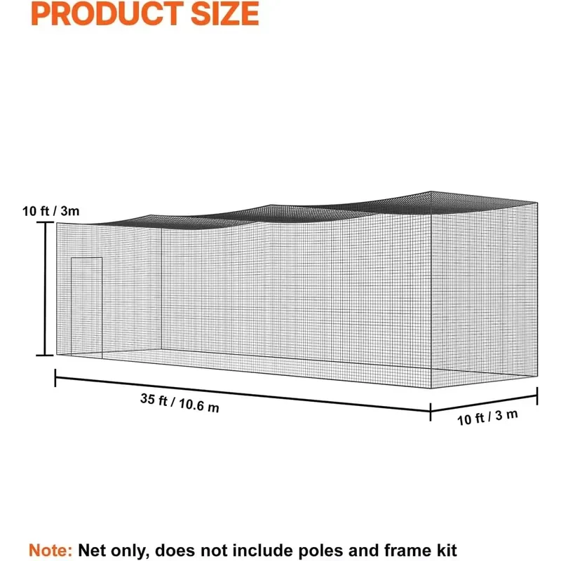 10*10*35FTCricket Batting Net Baseball Batting Cage Net and Frame Softball Hitting Cage