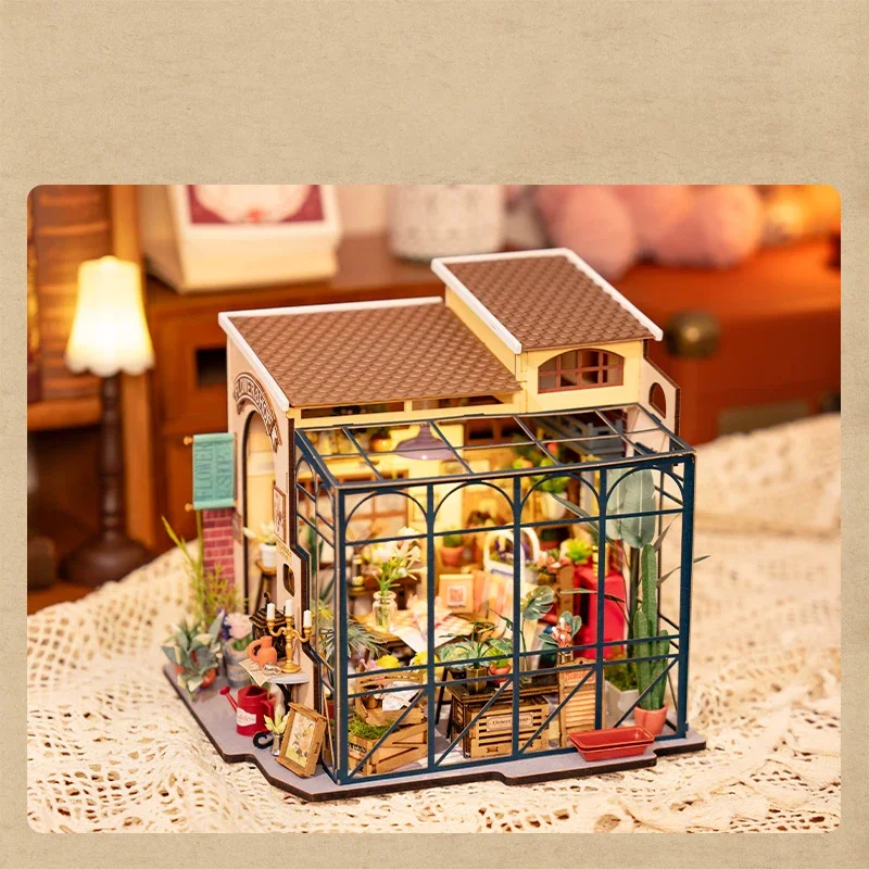 Anima Emily ร้านดอกไม้ DIY Handmade House Miniature Art House Assembly House Building Blocks หญิงของขวัญวันเกิดอุปกรณ์ต่อพ่วง