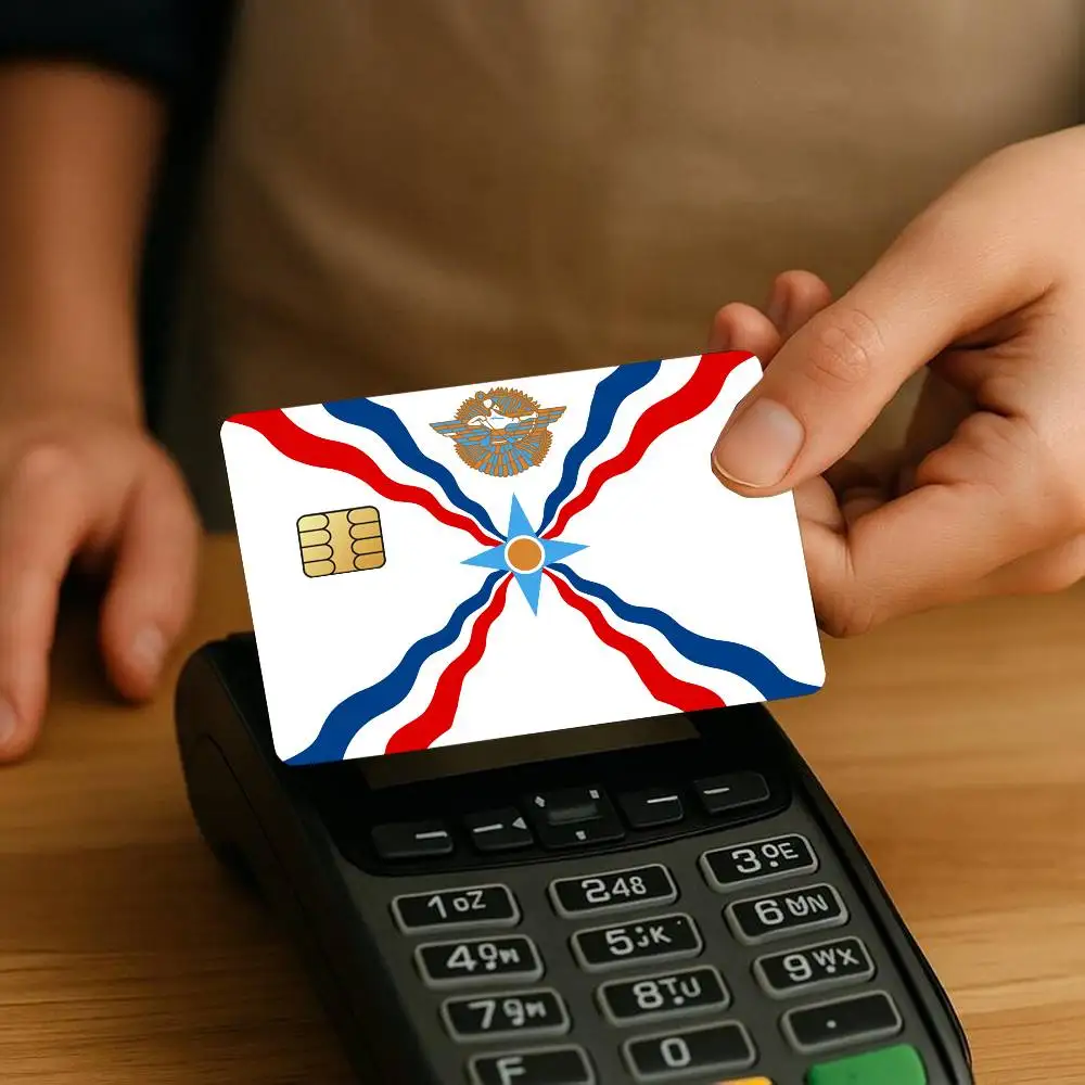 العلم ملصقات بطاقة الائتمان الآسوري الجلد لحافلة البنك مترو 4 قطع غطاء فيلم هدية