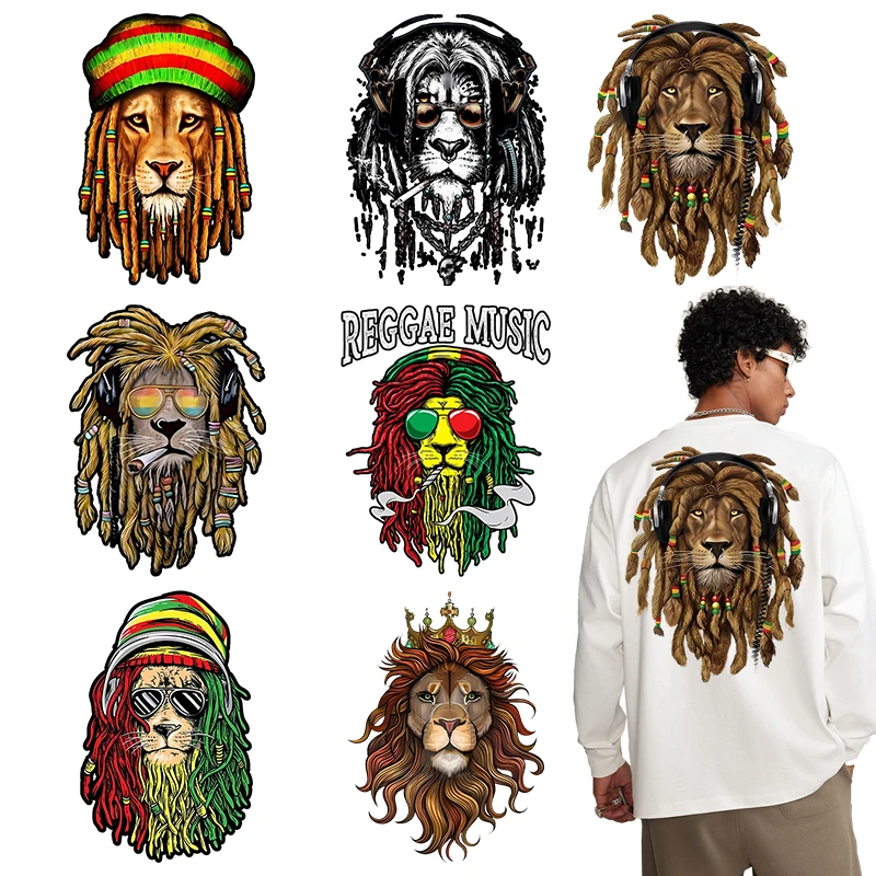 Mighty Lion Heat Transfer T-shirt Printed Stickers Iron On Men's Sweatshirt DIY Decoration Ironing Vinyl Transfer Stickers