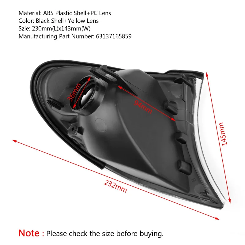 For BMW 3 Series E46 4-Door 325i 325xi 02-05 Artudatech 63137165859 63137165860 Car Front Indicator Turn Signal Corner Lights