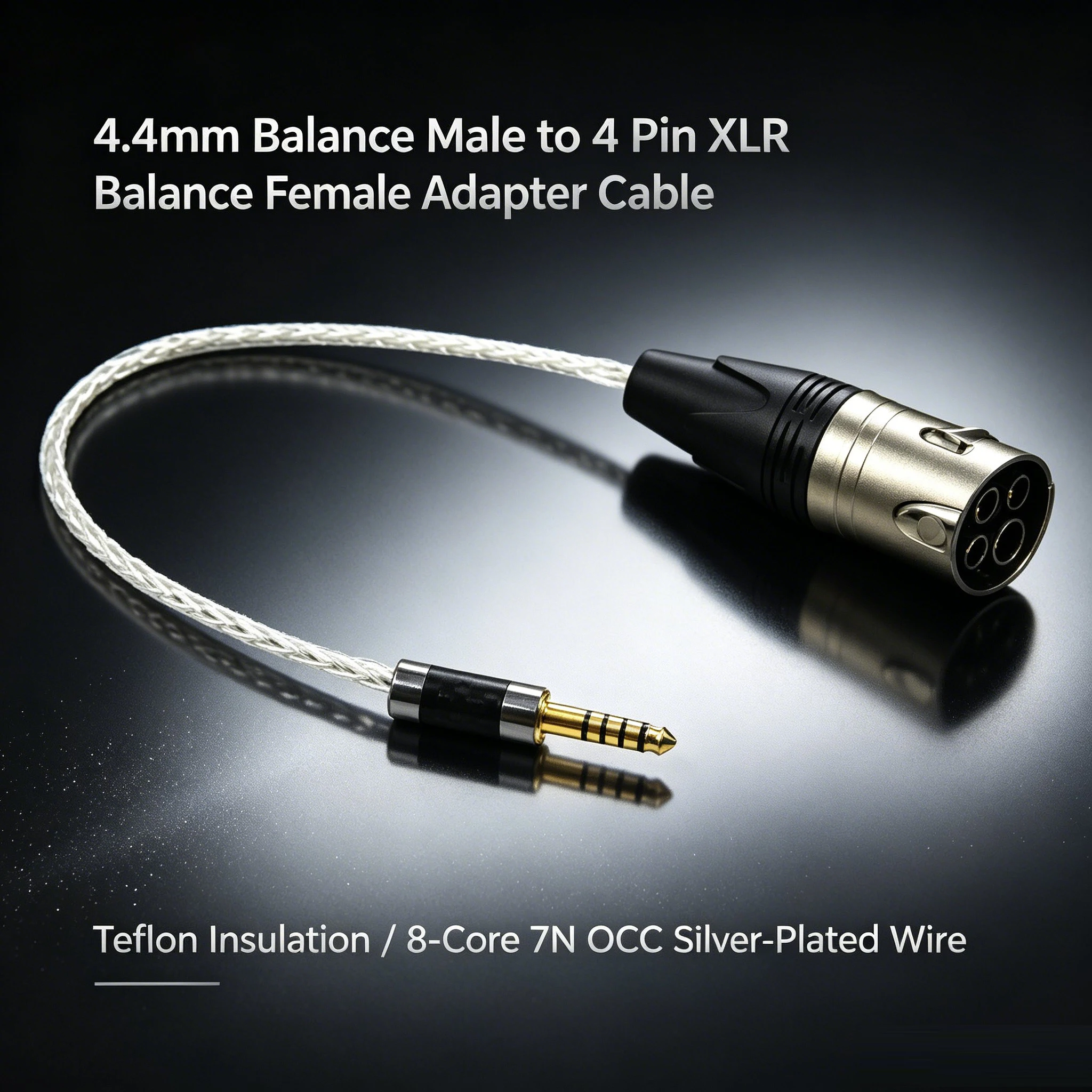 8 Core Silver Audio Cord 4.4mm Balance Male to 4 Pin XLR Balance Female Adapter Cable HiFi Earphone Extension Cable