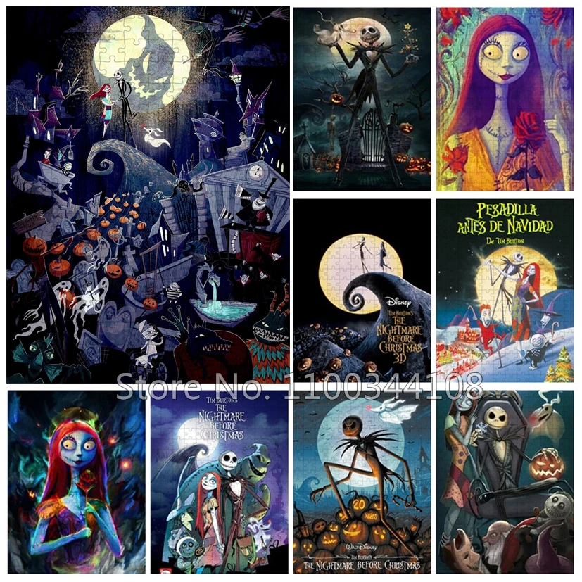 Disney The Nightmare Before Christmas Jigsaw Puzzle 35/300/500/1000 Pieces Horror Movie Wooden Puzzles Adult Decompression Toys