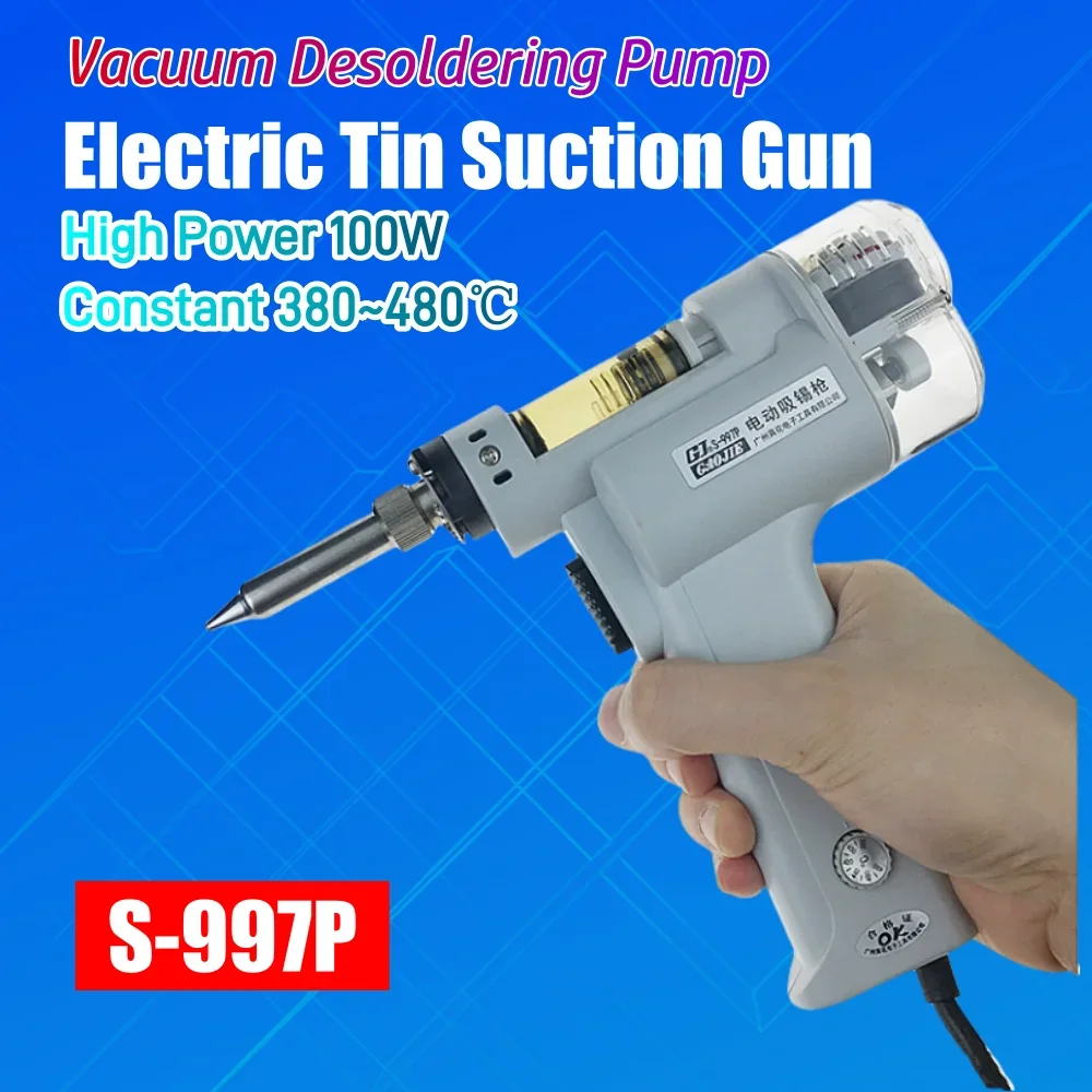 110V/220V Electric Tin Suction Gun High Power 100W 380~480℃ Vacuum Desoldering Pump S-997P Solder Removal Gun  Solda Eletrica