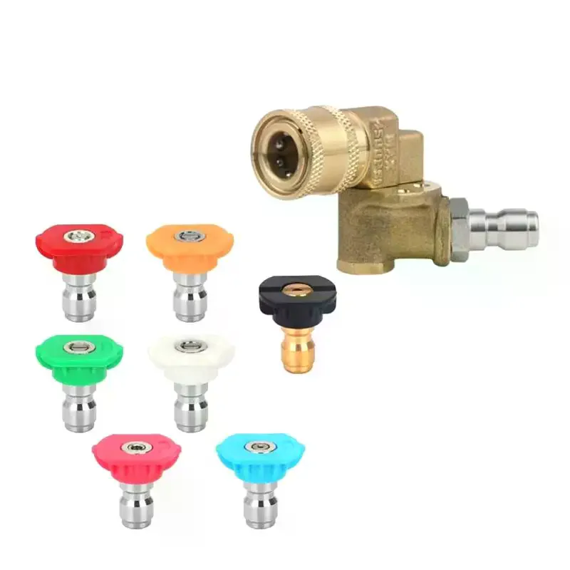 

180° Pivoting Pressure Washer Coupler With 5 Angle Nozzle Tips, 1/4" Quick Connect Gutter Cleaner Attachment For Home Use