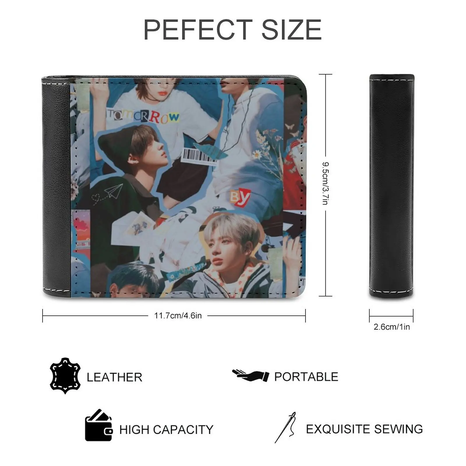 Txt 2022 Comeback Leather Wallet Men Classic Black Purse Credit Card Holder Fashion Men'S Wallet Soobin Yeonjun Beomgyu Taehyun