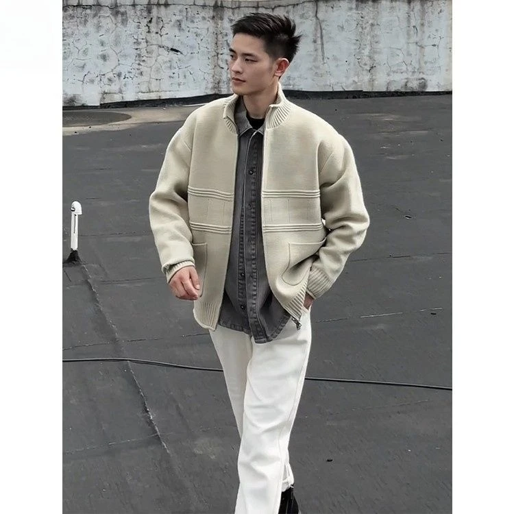 

Maillard American Pocket Cardigan Sweater Men's Autumn and Winter Fashion Brand Handsome Loose Stand Collar Knitted Sweater