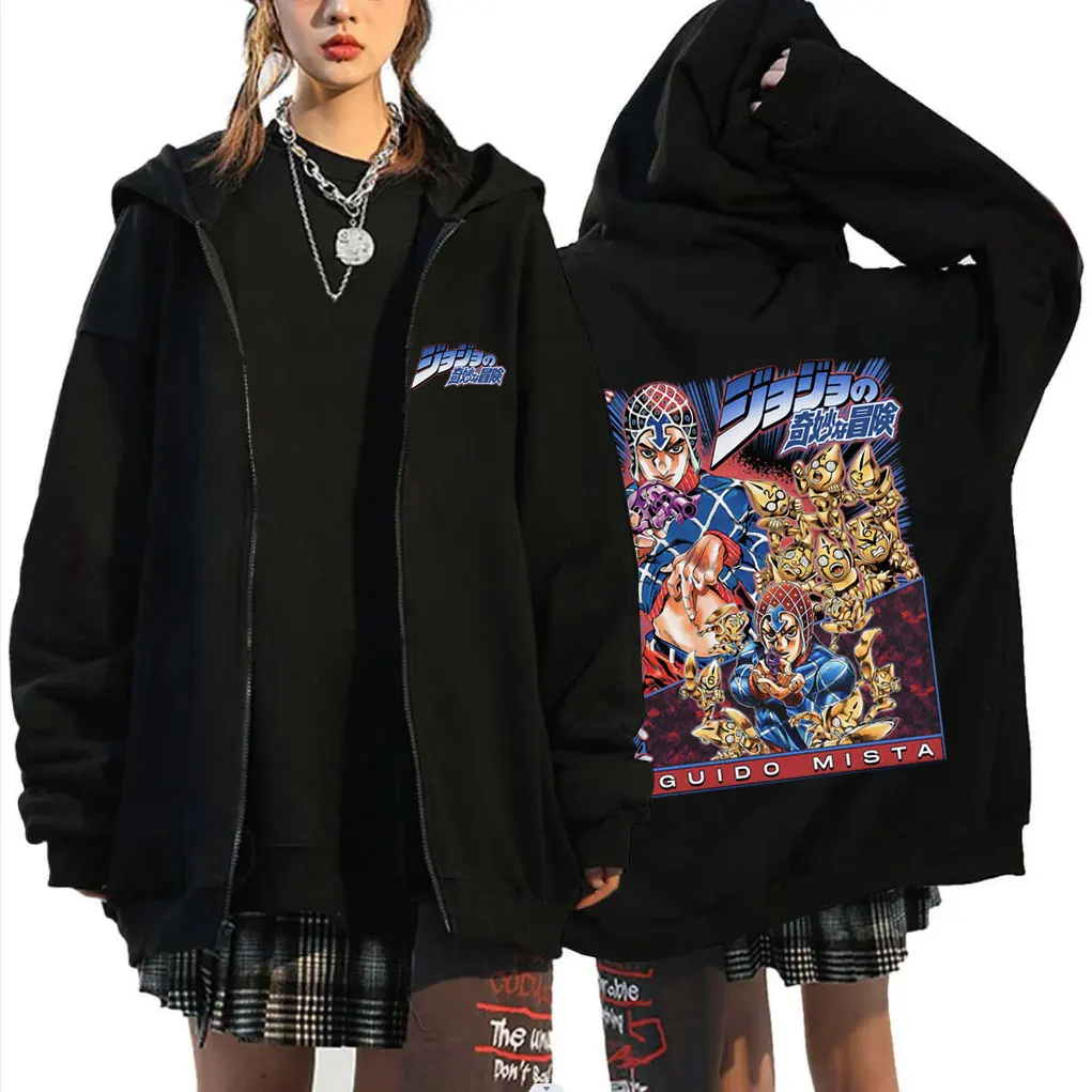 

Japanese Anime JoJo's Bizarre Adventure Guido Mista Graphic Zipper Hoodie Men Women Casual Oversized Zip Up Jacket Streetwear