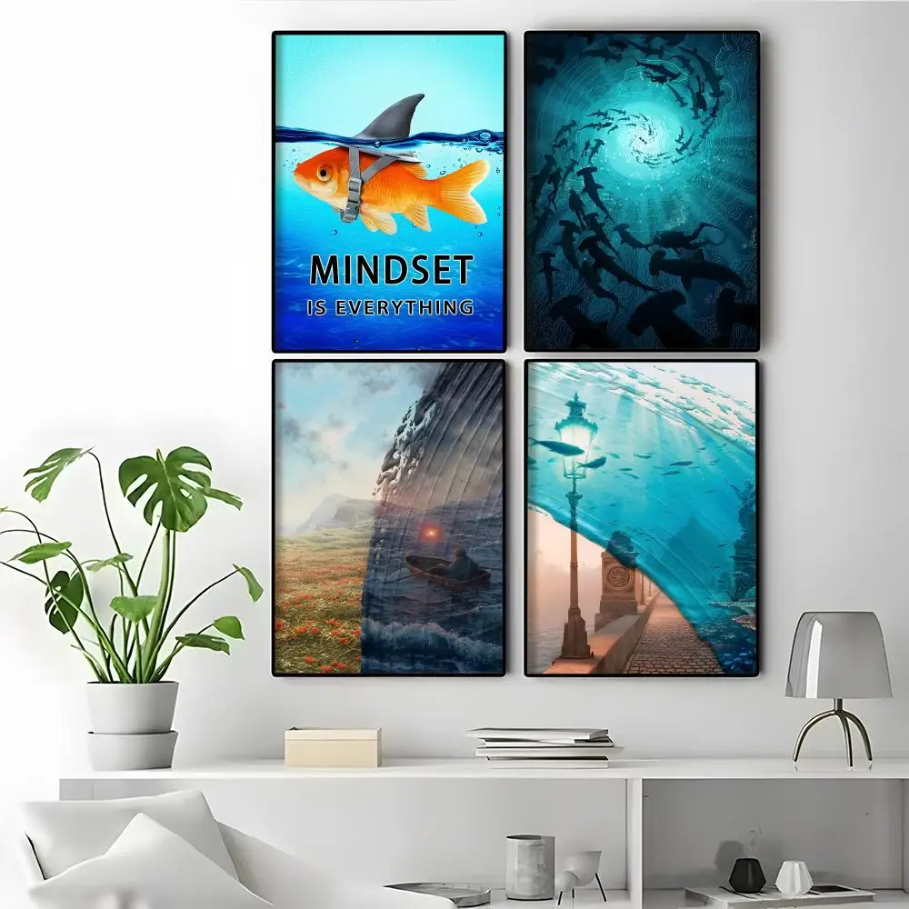 Home Decor Mindset Is Everything Shark Fish Apartment Decor Essentials Blank Wall Decor Unframed Picture Print Poster
