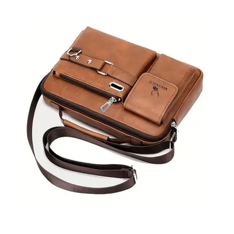 Atmungsaktive, leichte Vintage-Umhängetasche für Herren, stilvolle Leder-Sling-Tasche mit Reißverschluss für Arbeit, Reisen und den täglichen Weg zur Arbeit – Detail 6