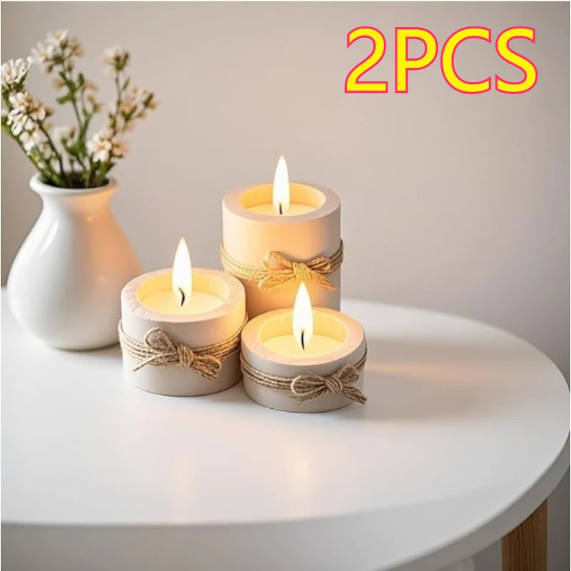 2PCS modern minimalist style wood color creative wooden cylindrical candlesticks, floral potted ornaments decorative parts