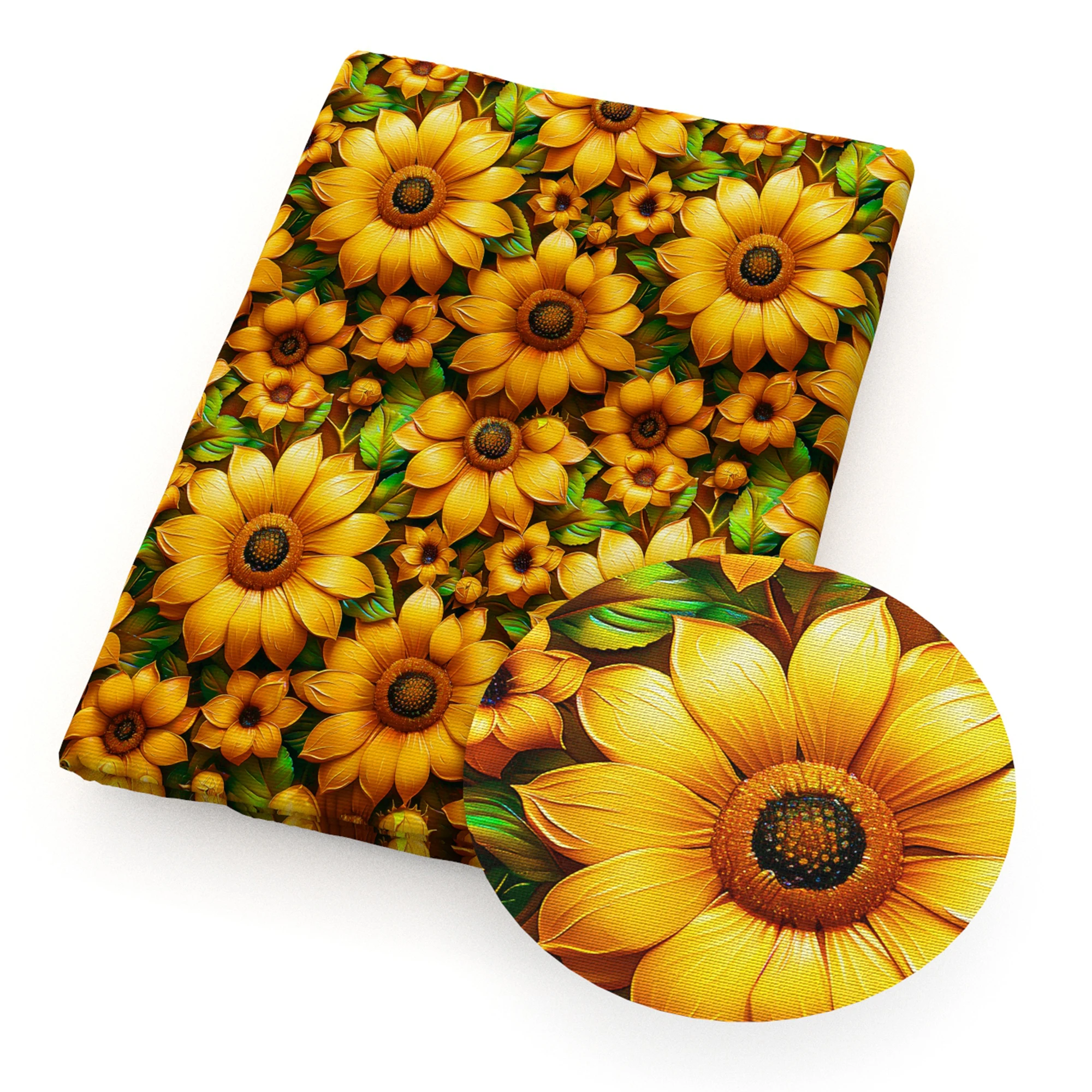 50*145cm Sunflower 3D Floral Imitation Embroidery Printed Polyester/Pure Cotton Fabric Patchwork Sewing Quilt Needlework Cloth