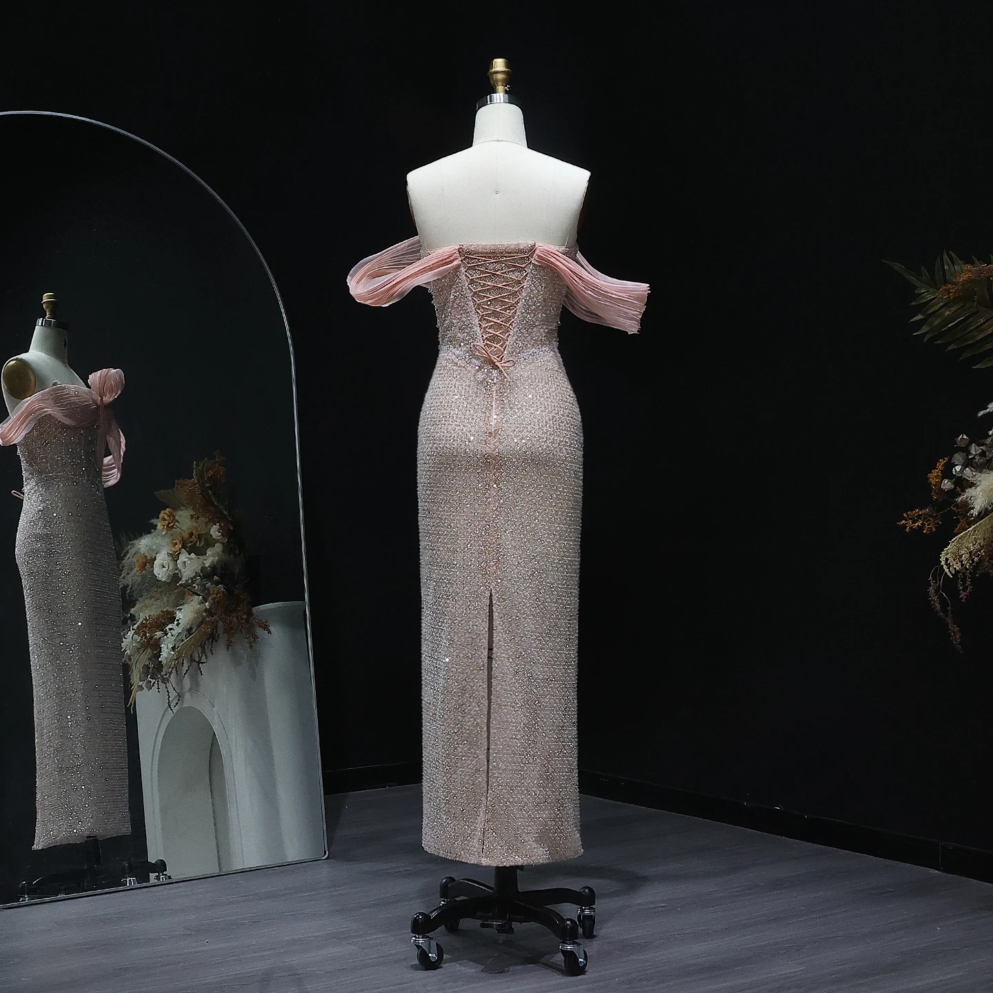 Sharon Said Elegant Off Shoulder Chic Blush Pink Evening Dress Luxury Embroidery Dubai For Women Wedding Party SS521 Customized image 5