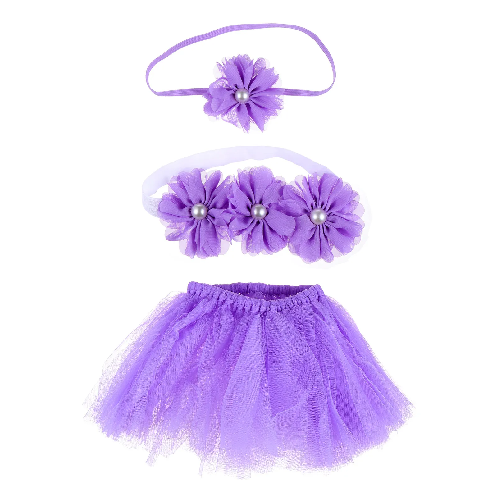 1Set Infant Tutu Skirt Three-Piece Set Nylon Baby Photography Prop Baby Girl Dress Newborn Photo Outfit Elegant Bright Colors