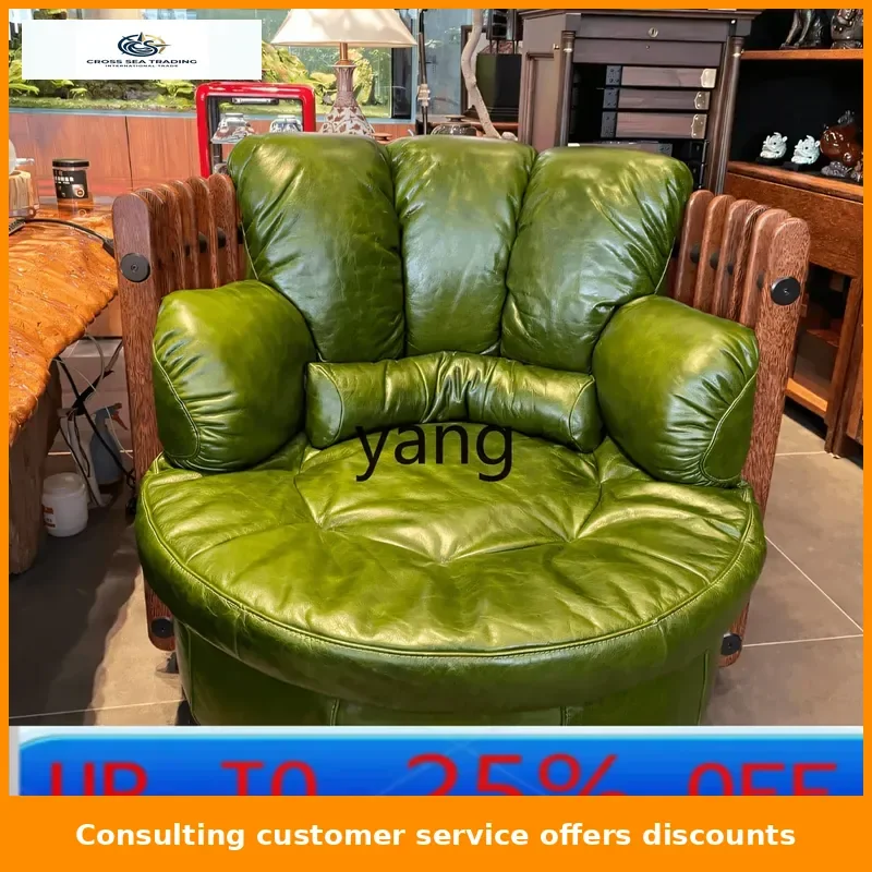 LMM green oil wax leather high-end balcony swivel chair single leisure sofa