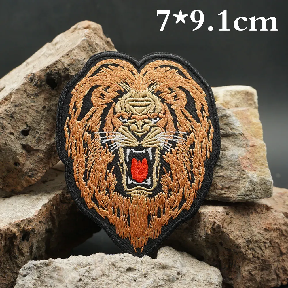 Lion Embroidered Patches Applique Sewing Label punk biker Band Rock Clothes Badge with hook backing or sew on