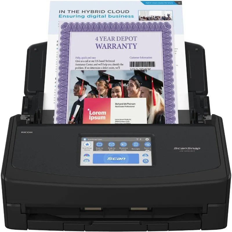 ScanSnap iX1600 Deluxe Versatile Cloud Enabled Document Scanner with Adobe Acrobat Pro for Mac or PC