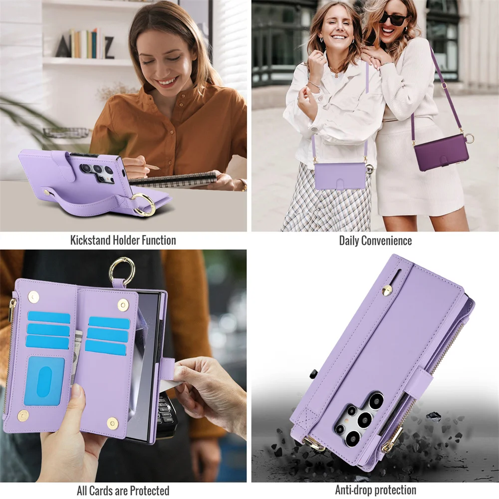Crossbody Wallet Phone Case For Samsung Galaxy S23 S25 Edge S24 FE S22 Plus Note 20 Ultra A13 A14 A15 A16 A26 A36 A56 A55 5G