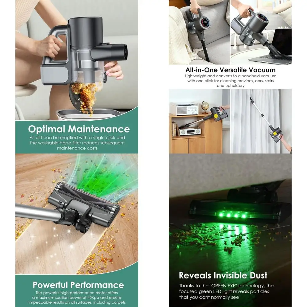 

Легкий вертикальный пылесос мощностью 500 Вт, 40 кПа, с 40-минутным временем работы, LED-дисплеем, 6-ступенчатой фильтрацией для твердых полов и ковров