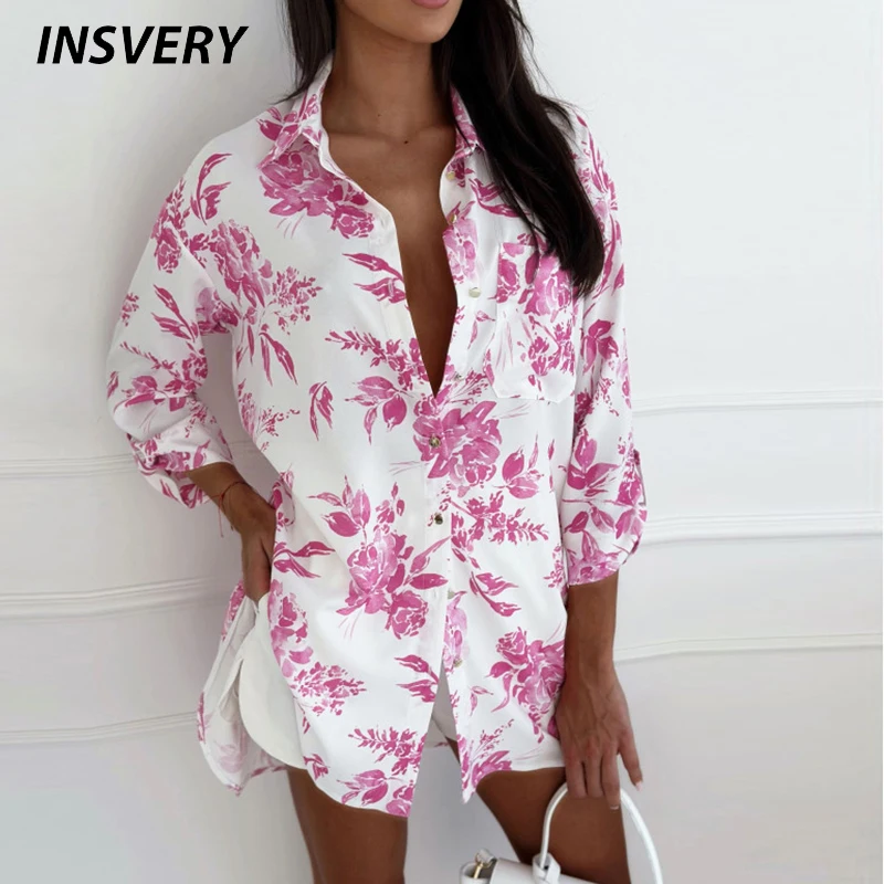 

Spring Autumn Long Sleeve Women Shirt Blouses Turn Down Collar Flower Print Button Shirts For Women Office Blouses