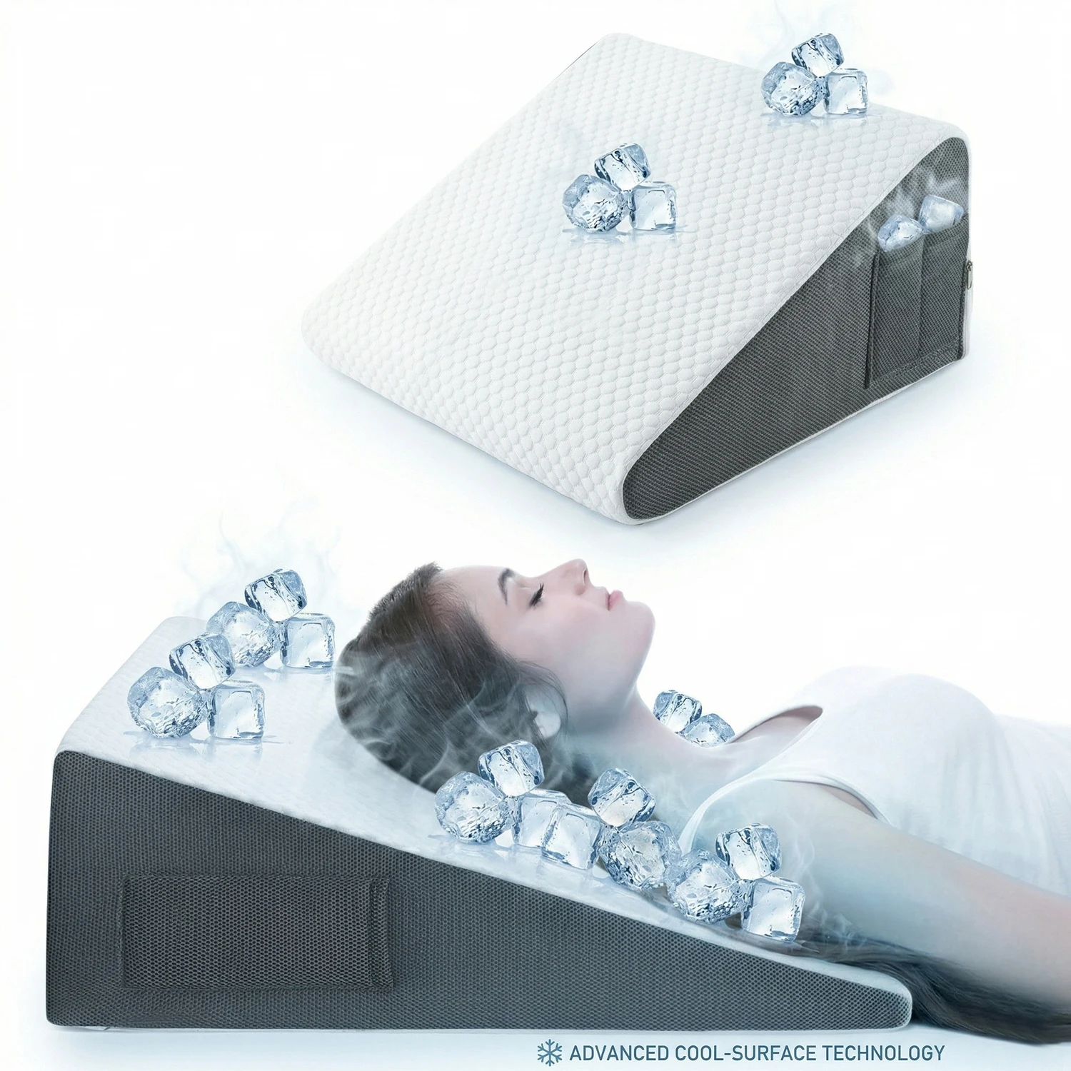 Ice Silk Wedge Pillow for Post-Surgery, Back/Leg Support, Acid Reflux, Neck Pain & Snoring, Cooling Foam Triangle Incline