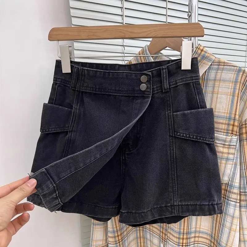 

Plus Size High Waist Shorts Women's Denim Mini Skirt Asymmetrical Design Summer New Arrival Cross-Border Female Clothing E9046