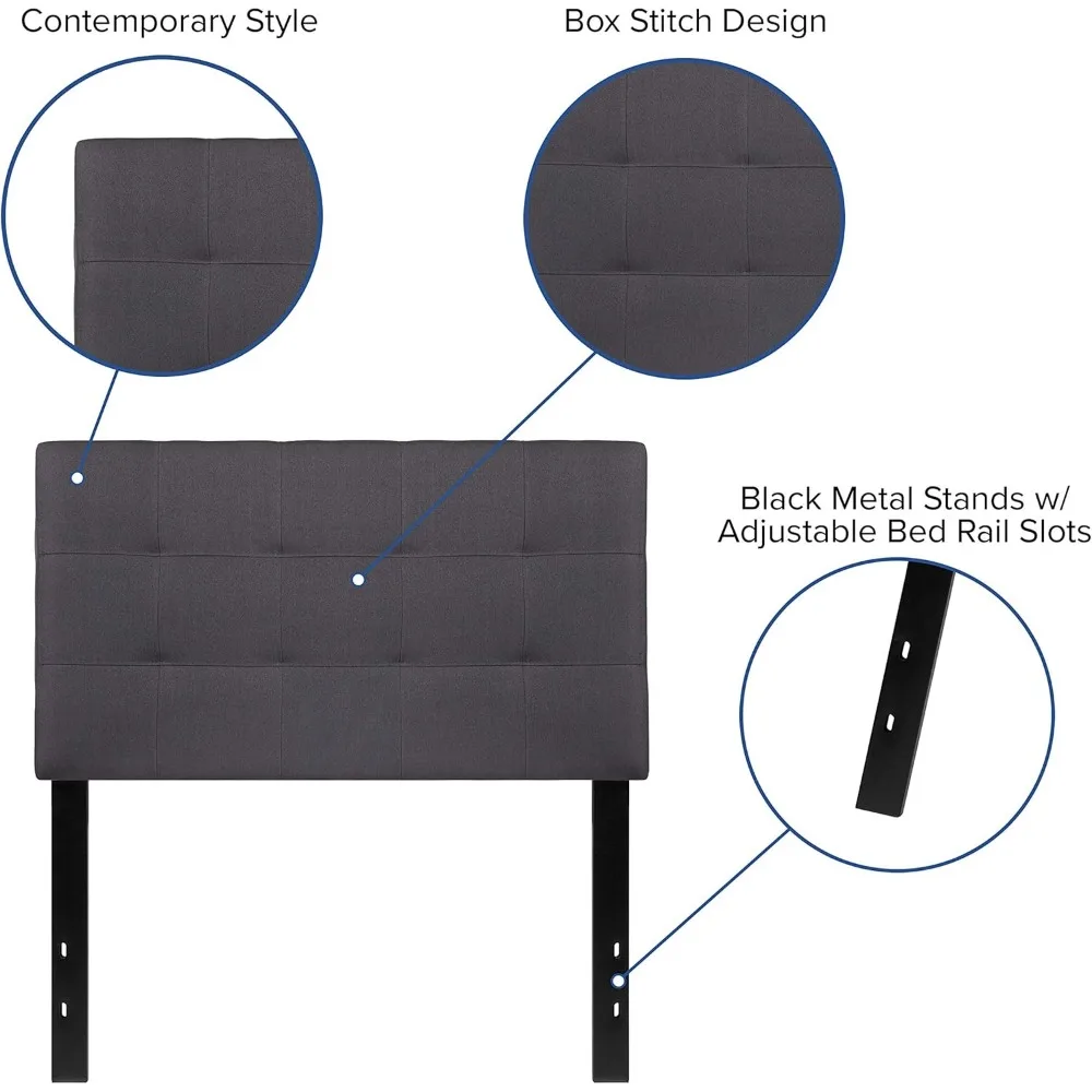 لوح رأس مزدوج منجد مبطن من قماش رمادي داكن، مريح وأنيق لغرفة النوم