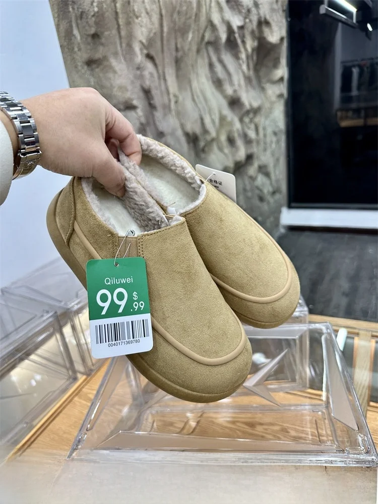 

Warm Fleece Lined Winter Boots Men's Slip-On Casual Snow Boots Lightweight Anti-Slip Cotton Shoes for Lazy People