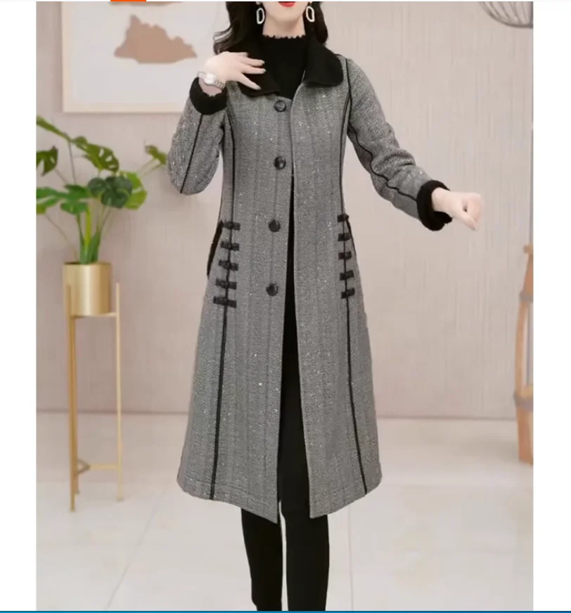 

Autumn and winter temperament mother slim fit medium long thick woolen coat