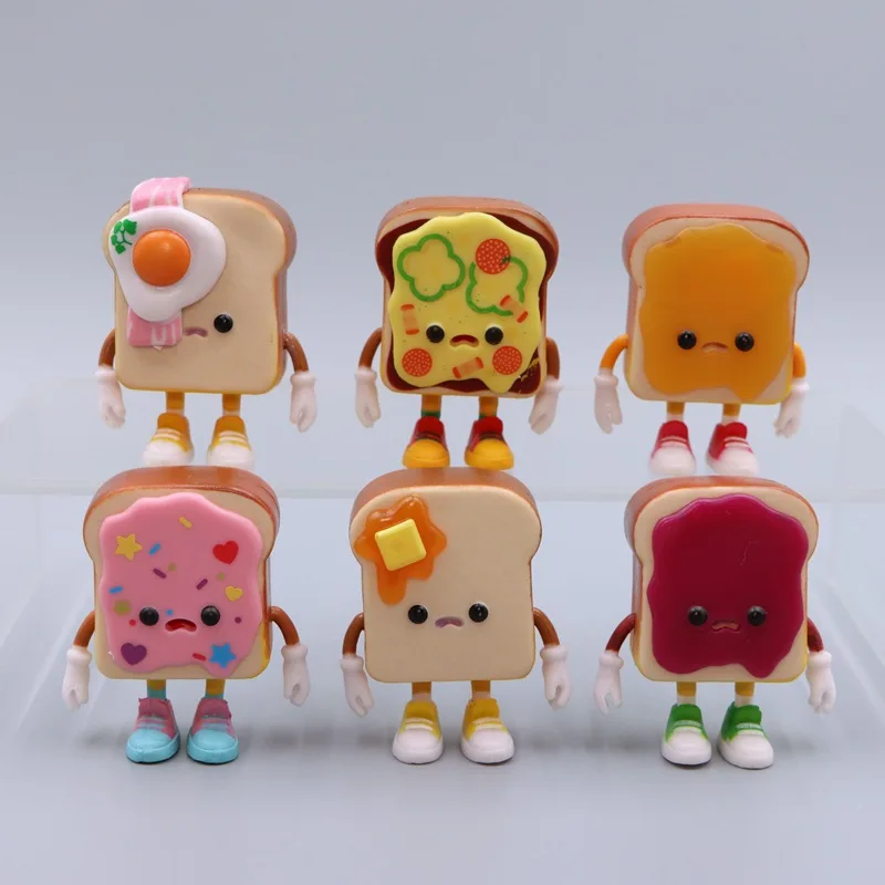 6Pcs/Set Toast Bread Boy Gashapon Toys Bread Man With Butter Pizza Elf Cute Desktop Decoration Q Version Figure Model Doll Toys