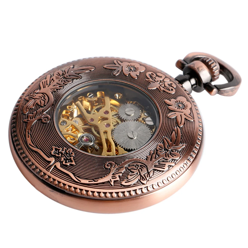 Rose Gold Mechanical Pocket Watch Pendant Pocket Clock Retro Style Hand-Winding Mechanical Pocket Timepiece Roman Numerals Dial