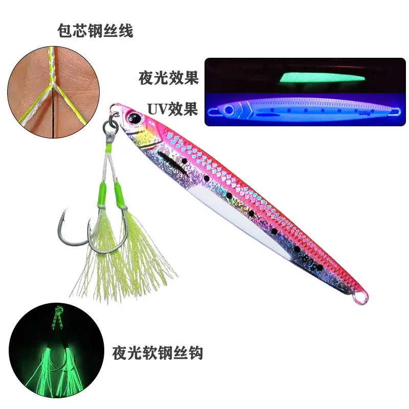 AS Fishing Hook Soft Stainless Wire Glow Slow/Fast Jigging Hooks Double Barbed Assist Hooks Lure Glow Jig Lure Hooks