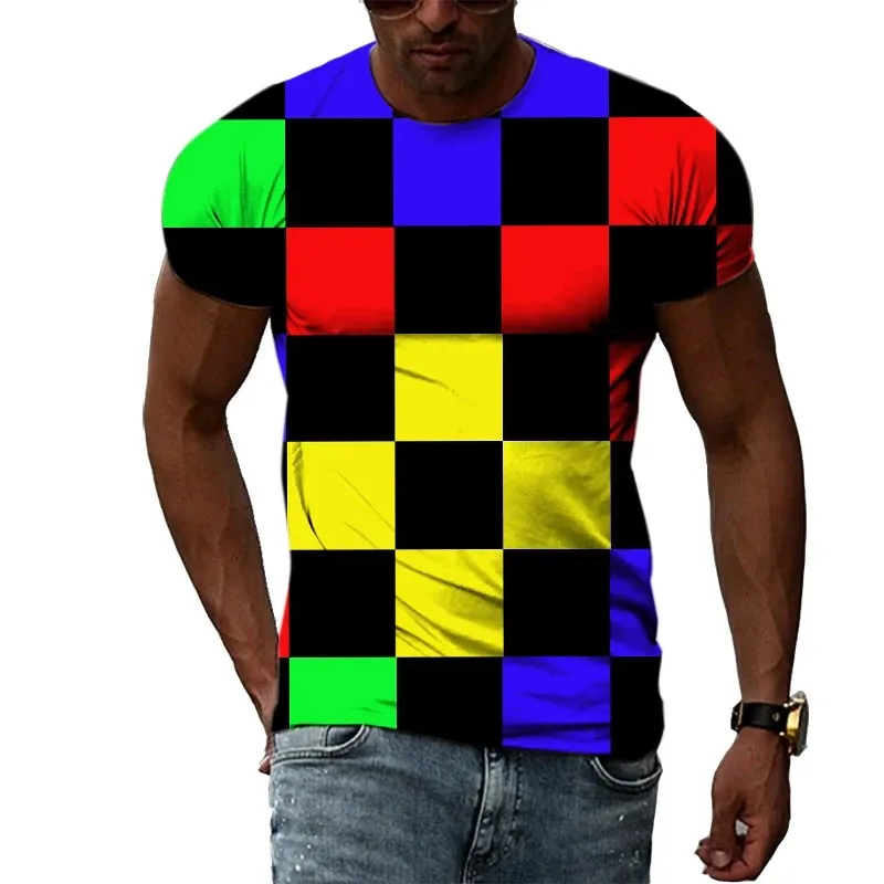 

Summer Fashion Street Men's T-shirt 3d Full Print Plaid Sport Top Oversized Men's Wear With Loose Round Neck Tropical Tees