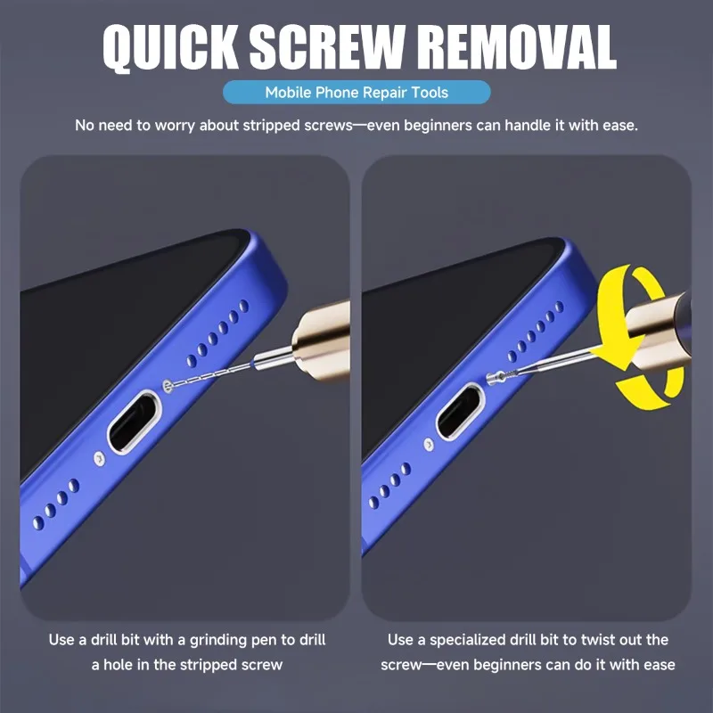 Professional Damaged Screw Extractor Kit for Removing Stripped Broken Screws Phone PAD PC Repair Tool Set