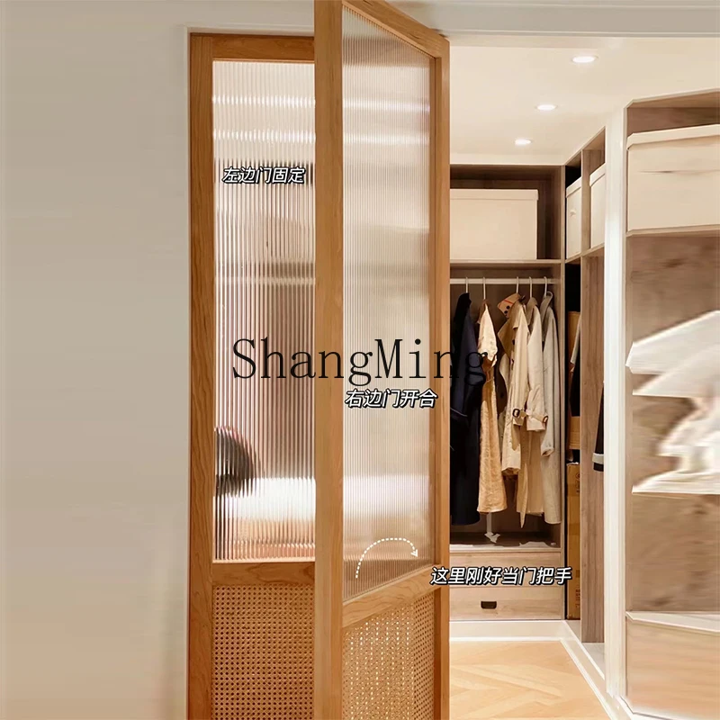 

SM rattan sliding door invisible wardrobe bedroom partition tea house new Chinese door solid wood