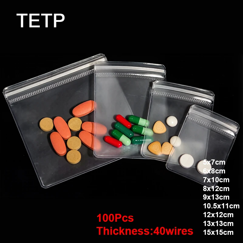 

TETP 100Pcs EVA Semi-transparent Semi-matte Ziplock Bags Portable Sealed Packaging For Vitamin Pills Storage Biodegradable