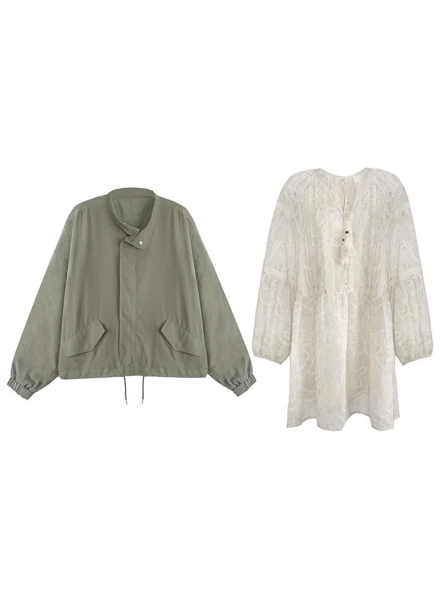 

Waed Silk Cotton Fairy Dr Jaet Sle Flaing een Vintage Military Coat Women's Faion Set Autumn Spring Universal