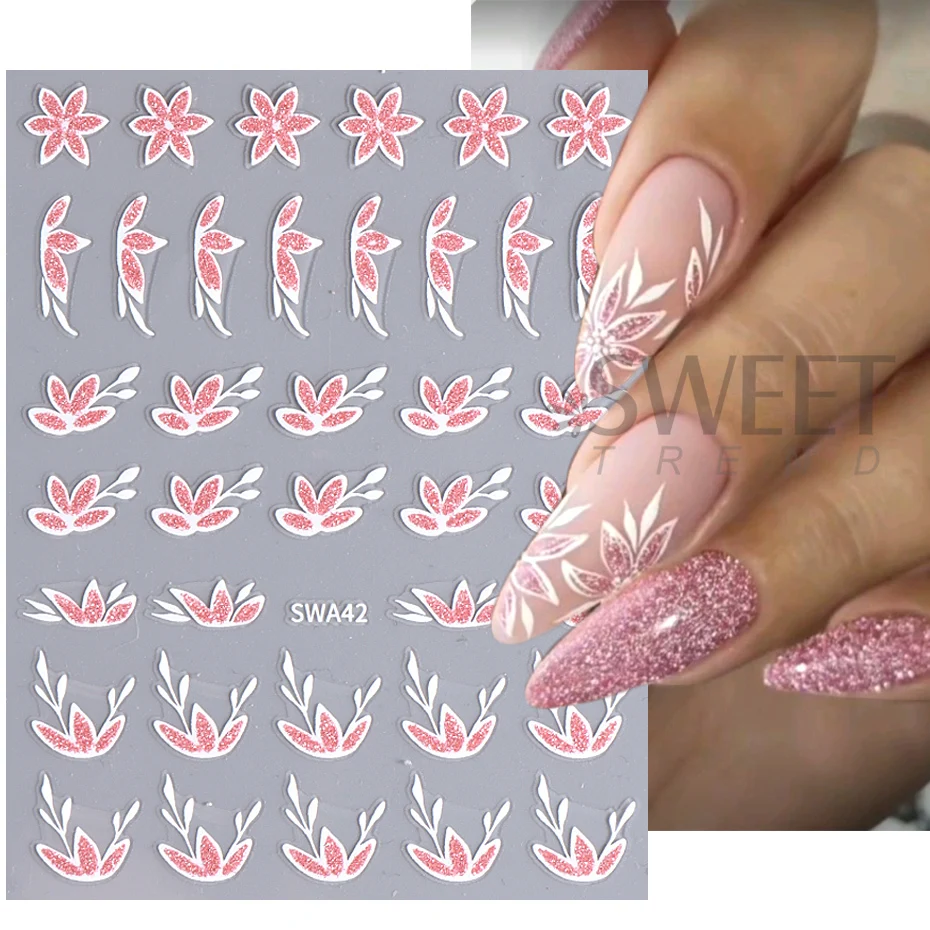 Autocollants 3D à Pétales de Paillettes pour Ongles, Glissières de Manucure, Ligne de Fleurs, Rose Argenté, Salle, Mauvais Œil, Cuir oral elu Érable, Étoile de Noël, Automne Hiver