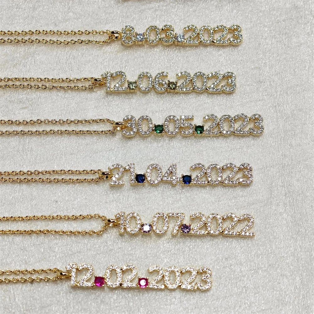 2023 Personalized Anniversary Date Necklace Custom Birthstone Zircon Number Necklace For Women Birthday Jewelry Gifts