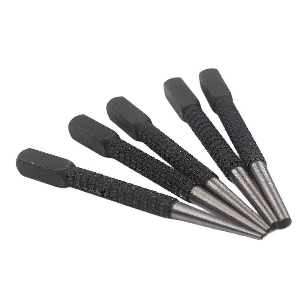 5pc Nail Punch Set with Knurled Body & Square Striking Head 100mm Alloy Steel Punching Tool for Wood Metal Plastic 0.8-4.8mm