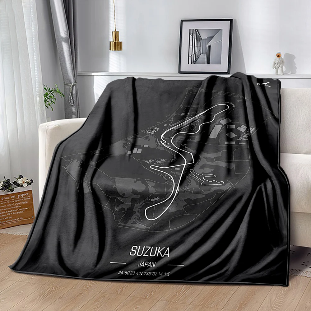 بطانية F1 Imola Monaco المطبوعة للفصول الأربعة لأريكة الغرفة، الفورمولا 1 ديكور لموضوع رياضة السيارات هدايا لمحبي السباق