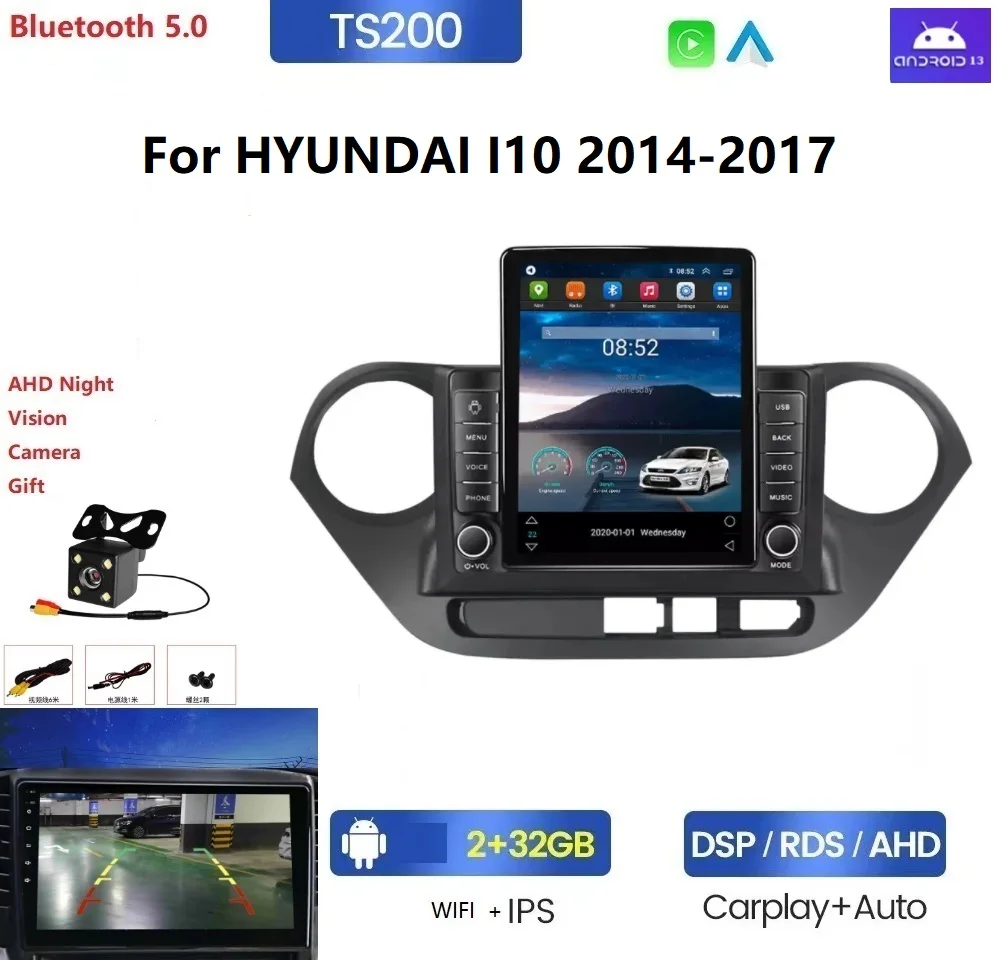 Android13.0 IPS 2.5D screen Car Video For HYUNDAI I10 2014 2015 2016 2017 8+128G AM FM GPS BT SWC Stereo