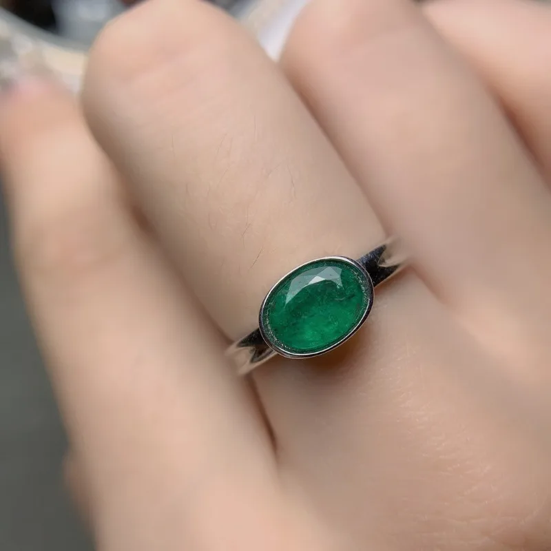 YULEM 100% Natural Emerald 5X7MM Ring Party 925 Silver Emerald Ring Fashion Jewelry for Female Girlfriends