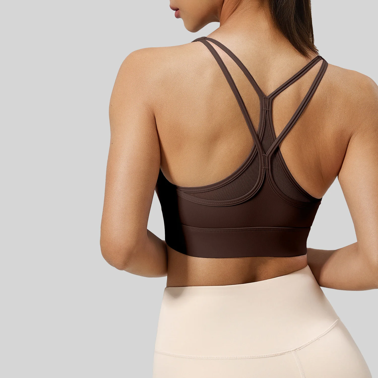 Women Nylon U Neck Fitness Female Underwear Crop Top Run Gym Workout Crossback Sports Bra Fixed Cups Vest Yoga Top 7 Colors