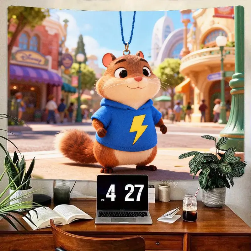 

1PC Adorable Squirrel Character Tapestry Blue Hoodie Lightning Bolt Modern Polyester Wall Art Fantasy Street Room Decor Kids Gif