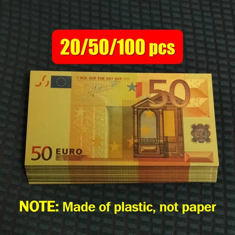 20~100pcs Plastic 50 Euro Fake Euro Bills Fake Money European Banknotes 50 Euro Gold Banknotes Gifts Collection