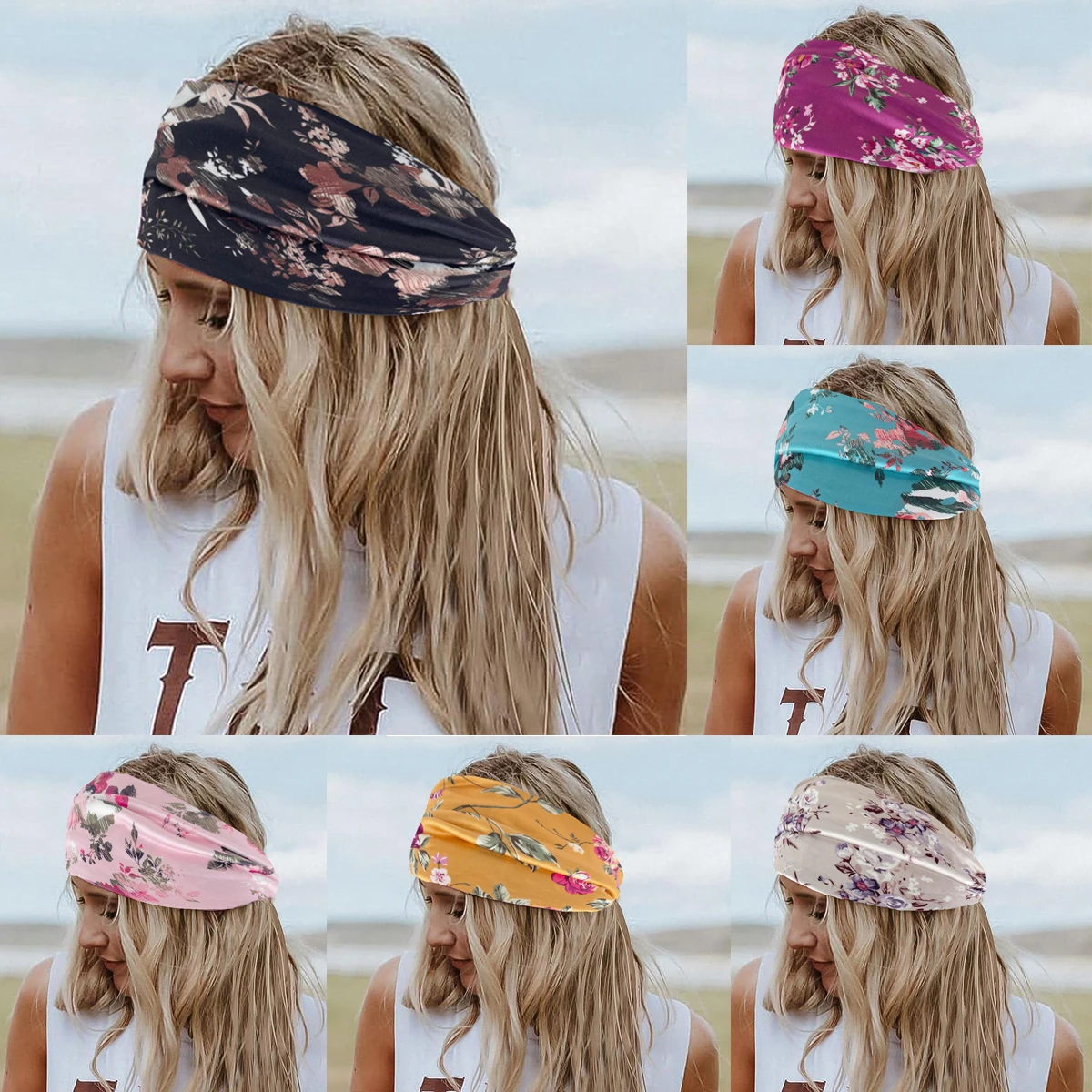 Headband flowers Yoga Rose End the hairband Elasticity Printing Cute Women's headbands for hair Head Girl Hair accessory