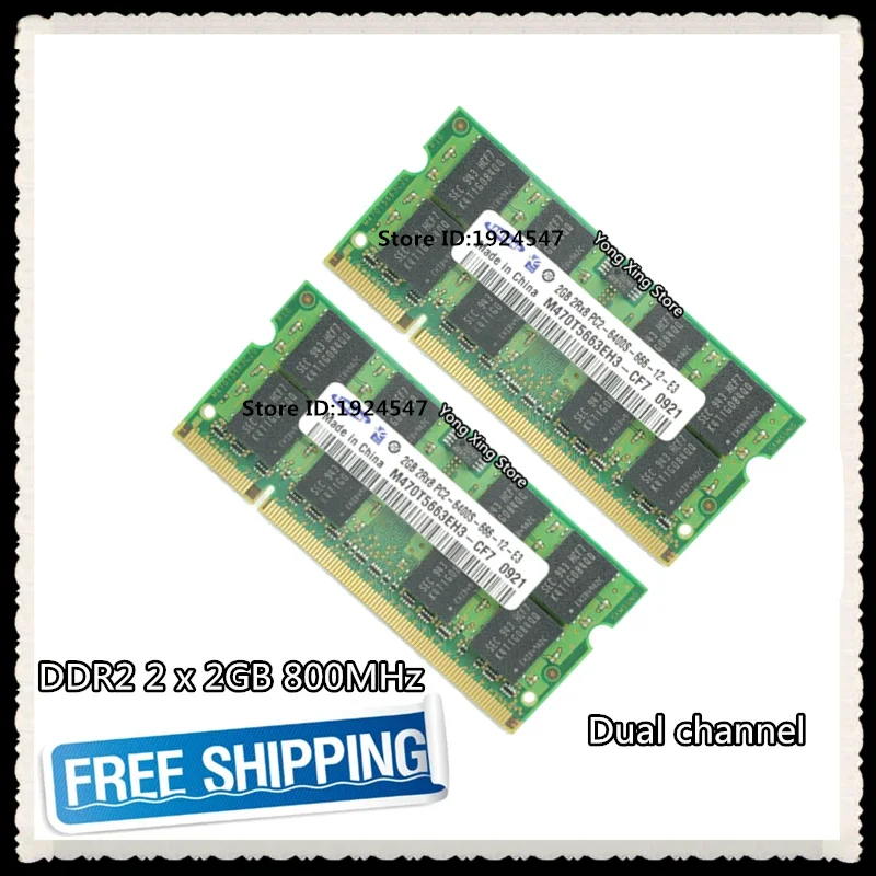 

DDR2 2 x 2GB 4GB Dual channel 800MHz PC2-6400S DDR 2 2G 4G notebook memory Laptop RAM 200PIN SODIMM