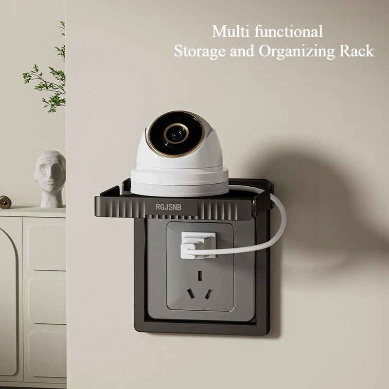 

No Drill Socket Organizer] Multi-Functional Shelf with Cable Management Router Phone Camera for Kitchen/Office/Bathroom/Home