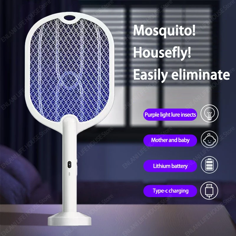 3-in-1 Electric Mosquito Swatter Upgraded 3000V Mosquito Swatter with TYPE-C Charging Fly and Insect Killer Racket